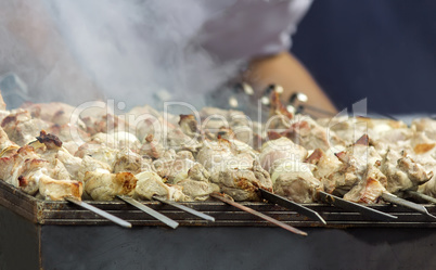 Kebab on skewers on the grill