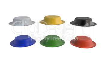 six color hats on a white 3d illustration