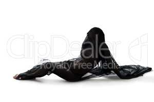 Erotica. Nude woman covered with black cloth