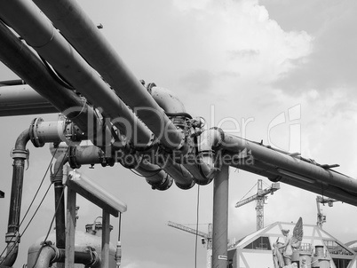 Blue Water pipes in Berlin in black and white