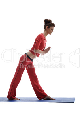Pretty woman practicing yoga. Isolated on white