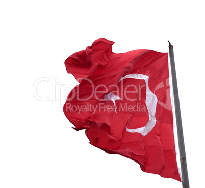 Waving in wind flag of Turkey on flagpole