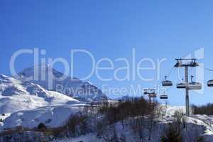 Ski resort at sun winter morning