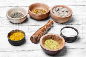 Spices in wooden bowl