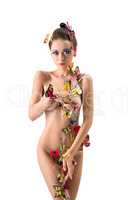 Girl poses nude and her body decorated butterflies
