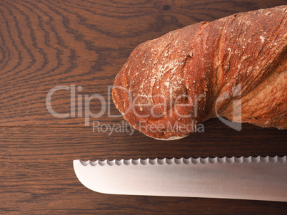 Organic bread with big knife