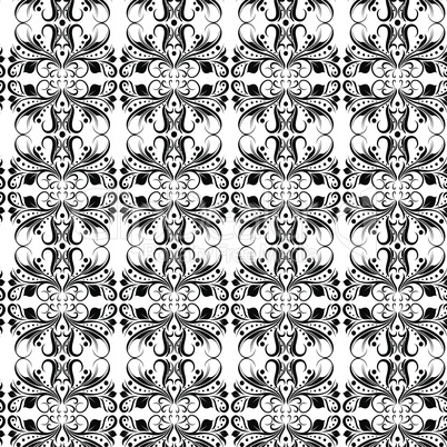 Seamless pattern with black floral elements