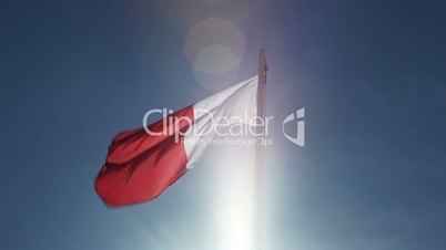 Textile flag of Malta on a flagpole