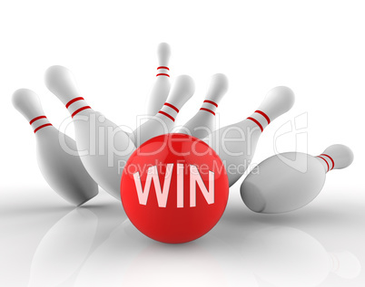 Win Bowling Represents Strike Success 3d Rendering