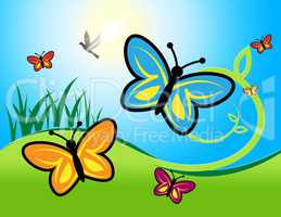 Butterflies And Flowers Show Nature And Summer