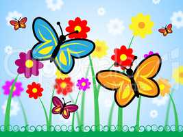 Butterflies And Flowers Means Floral And Insect Nature