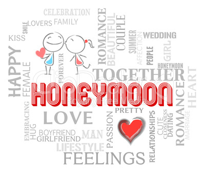 Honeymoon Words Shows Romantic Holiday Or Vacation