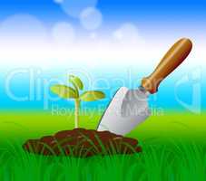 Gardening Trowel Represents Growing Plants 3d Illustration