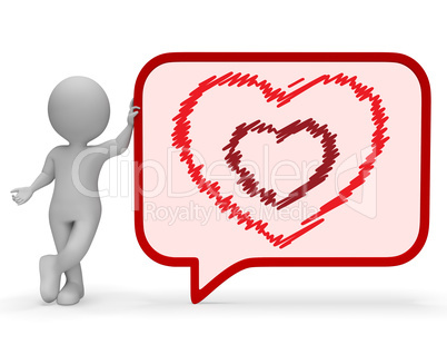 Heart Speech Bubble Represents Valentine Day 3d Rendering