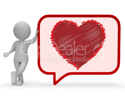 Heart Speech Bubble Means Valentines Day 3d Rendering