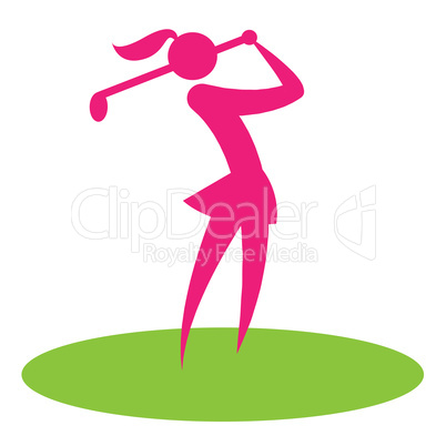 Golf Swing Woman Shows Female Player And Hobby