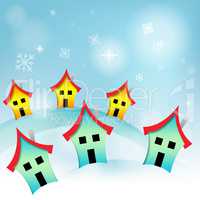 Snowy Houses Represents Household Home And Housing