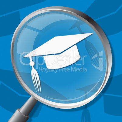 Mortarboard Magnifier Shows Magnifying Hat And Bachelor
