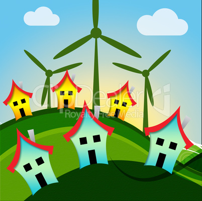 Wind Turbine Houses Shows Housing Conservation And Power