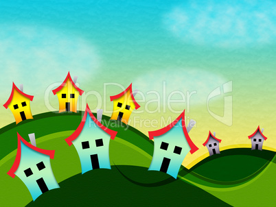 Countryside Houses Indicates Meadow Home And Environment
