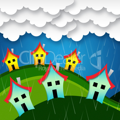 Rainy Houses Indicates Bungalow Property And Apartment