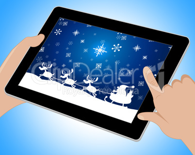 Reindeer Santa Shows Winter Snow And Congratulation Tablet