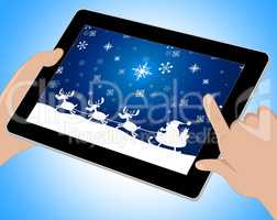 Reindeer Santa Shows Winter Snow And Congratulation Tablet