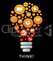 Think Lightbulb Represents Power Source And Bright