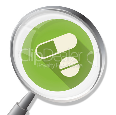 Pills Magnifier Indicates Healthcare Pharmacy And Antibiotic