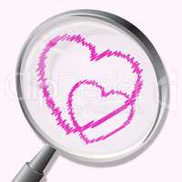 Hearts Magnifier Indicates In Love And Lovers