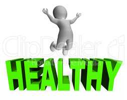 Healthy Character Indicates Wellness Jumps And 3d Rendering