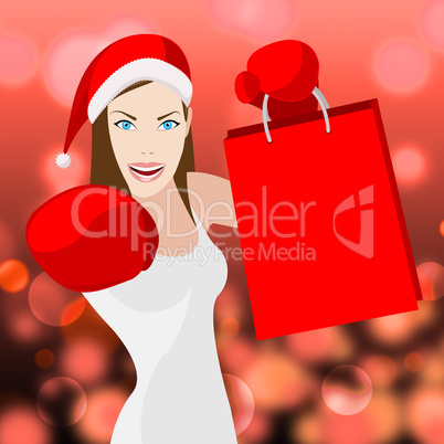 Christmas Shopping Woman Shows Retail Sales And X-Mas