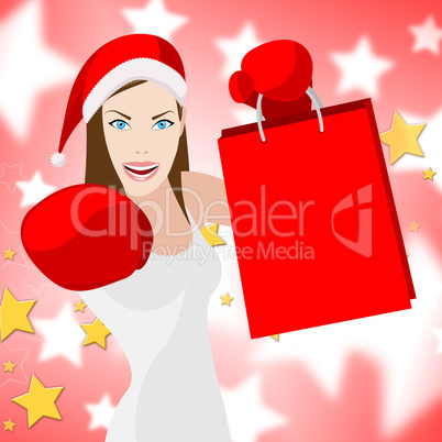 Woman Christmas Shopping Means Retail Sales And Lady