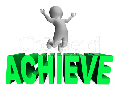 Achieve Character Indicates Man Jump And Achievement 3d Renderin