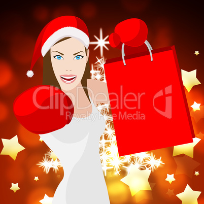 Christmas Shopping Woman Means Retail Sales And Festive