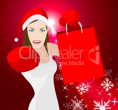Woman Christmas Shopping Shows Retail Sales And Customer