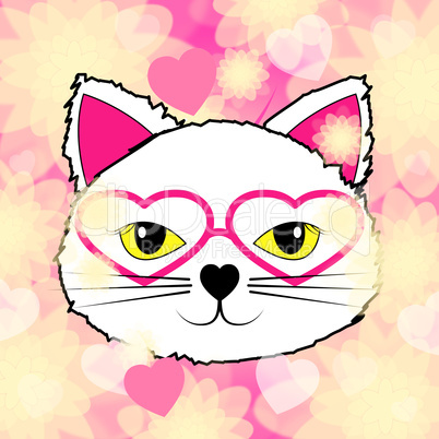 Hearts Cat Represents Valentine Day And Felines