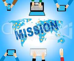 Online Mission Indicates Web Site And Achievement