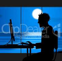 Working Late Indicates Nighttime Worker And Night