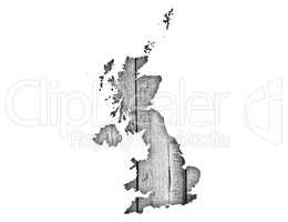 Karte von Großbritannien auf Holz