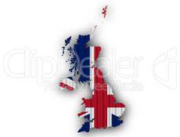 Karte und Fahne von Großbritannien auf Wellblech
