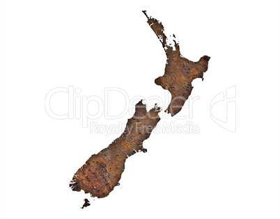 Karte von Neuseeland auf rostigem Metall