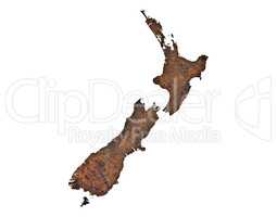 Karte von Neuseeland auf rostigem Metall