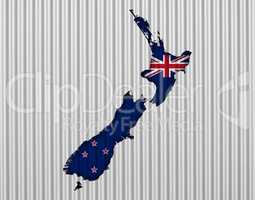 Karte und Flagge von Neuseeland auf Wellblech