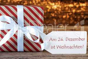 Atmospheric Gift With Label, Weihnachten Means Christmas