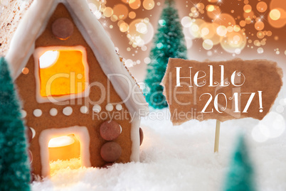 Gingerbread House, Bronze Background, Text Hello 2017