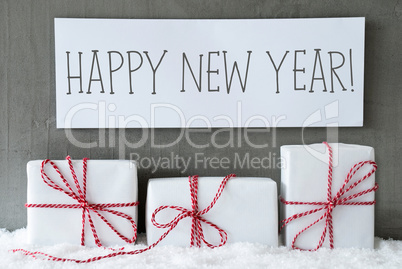 White Gift On Snow, Text Happy New Year