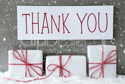 White Gift With Snowflakes, Text Thank You