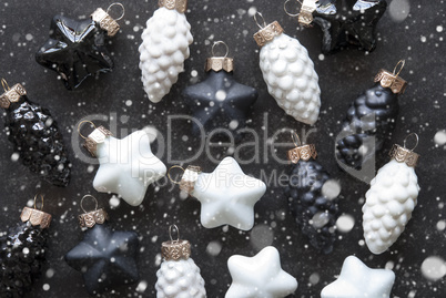 Black And White Christmas Tree Balls As Texture, Snowflakes
