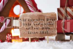 Gingerbread House With Sled, Frohes Neues Jahr Means New Year
